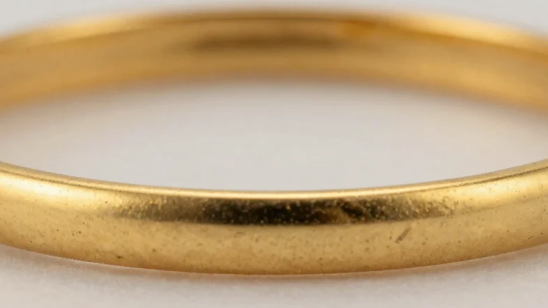 Close macro detail of a polished gold jewellery piece under soft