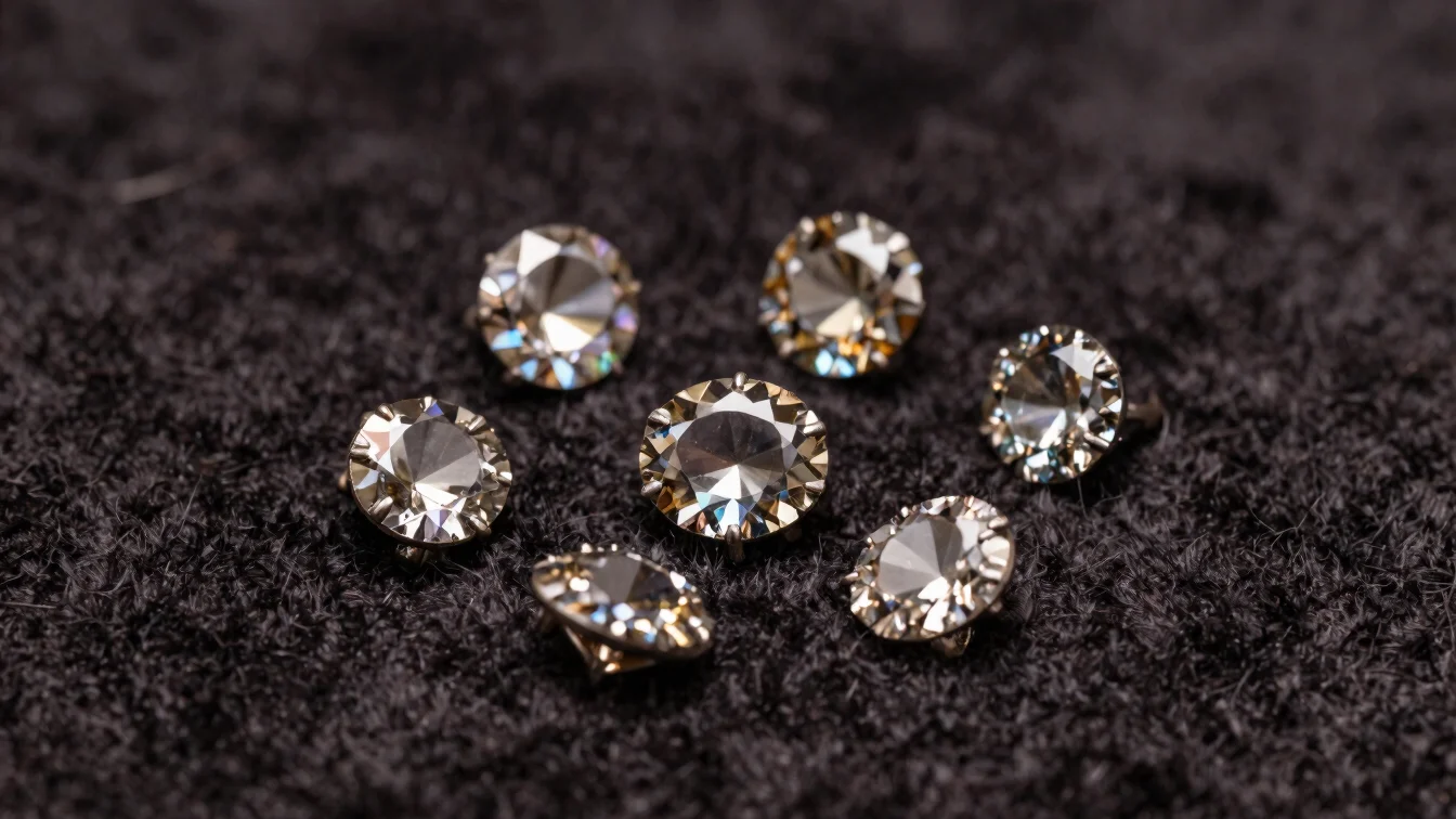 Macro studio photograph of several cut gemstones set in a fine me