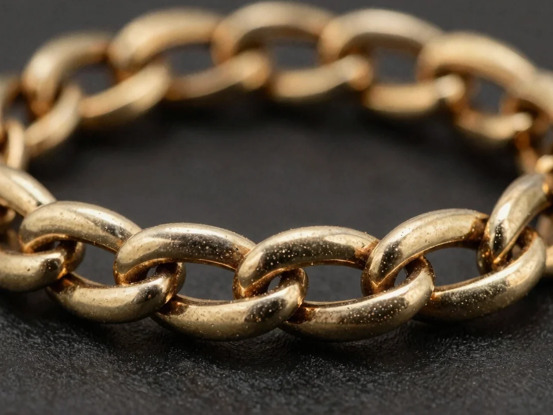 Macro close-up of a bracelet link showing the surface of a precio