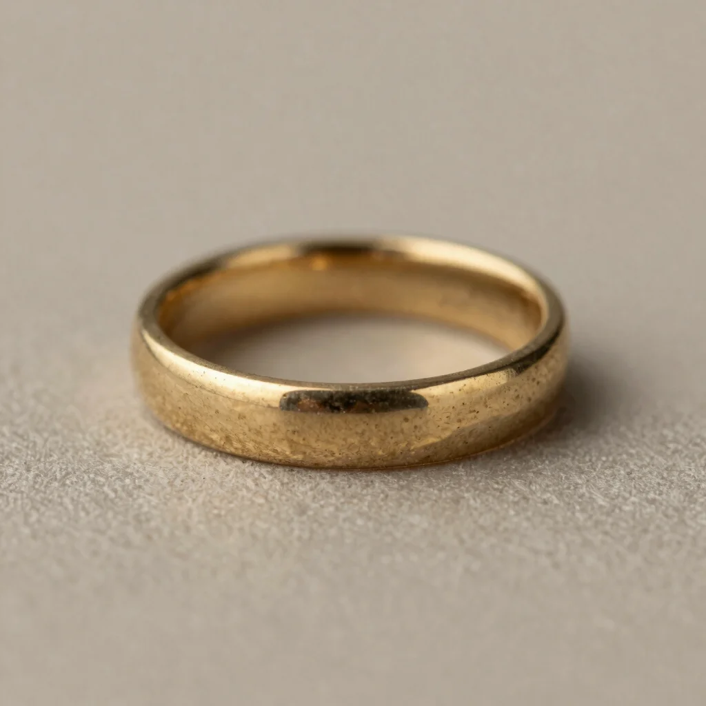 Macro photograph of a precious metal ring band with fine finishing, soft directional light, editorial jewellery photogra