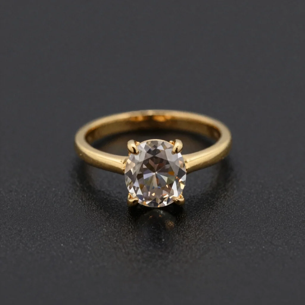 Macro studio product study of a gold ring with a faceted stone, soft directional light, dark background, editorial jewel